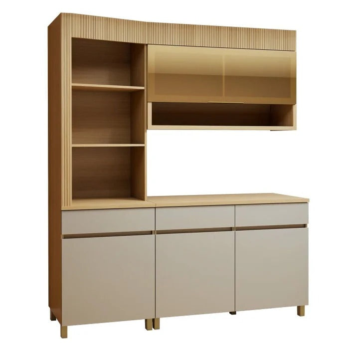 Cozinha Modulada 3 Peças 4 Portas Realeza Premium Nesher - FREIJO/CINZA