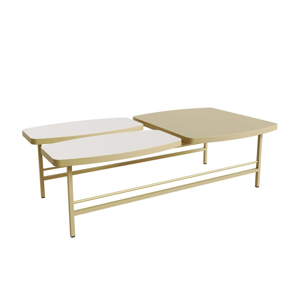 Mesa de Centro Lile 1,10m Lukaliam com Base Metálica - OFF WHITE/DOURADO
