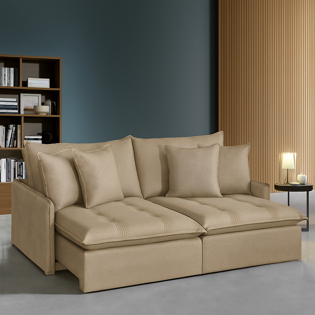 Sofá Retrátil e Reclinável 3 Lugares Málaga Fatto - BEGE