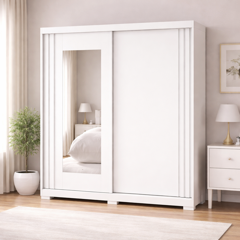 Guarda-Roupa Solteiro 100% MDF Com Espelho 2 Portas 3 Gavetas Athena ACP Móveis