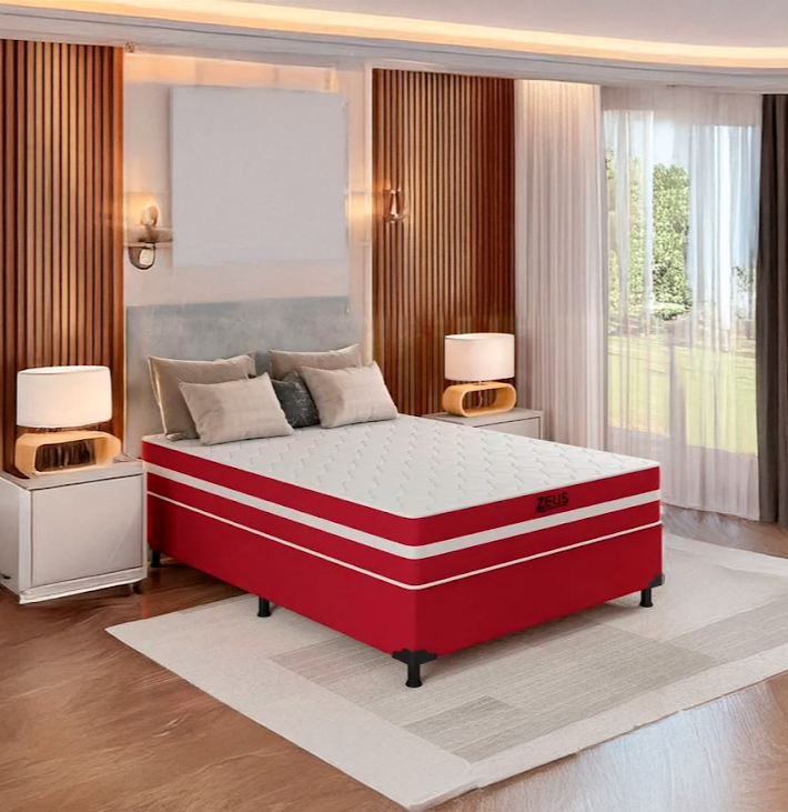 Cama Box Casal Zeus (Colchão + Base) 138x188 Molas Ensacadas Bacetto - VERM