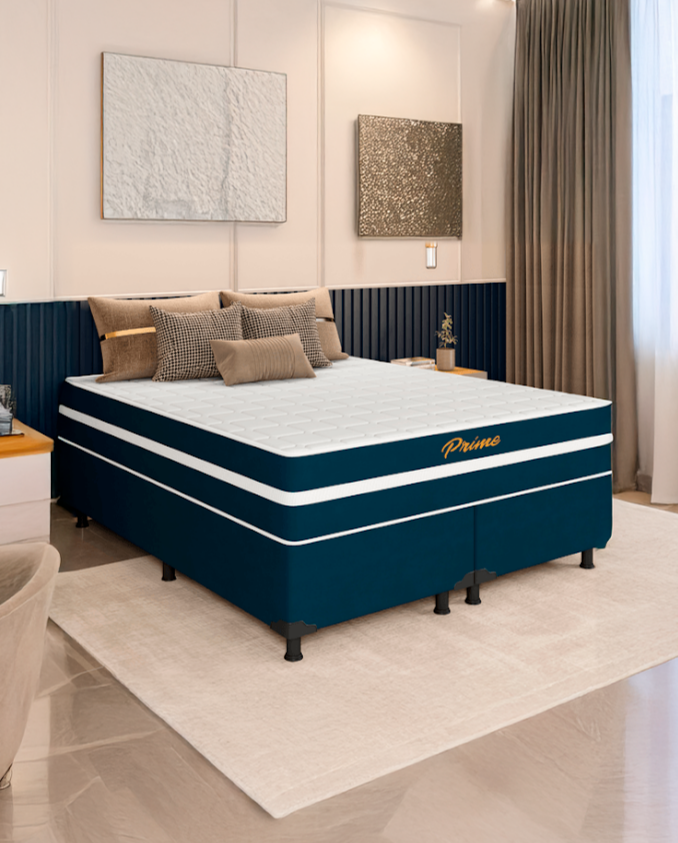 Cama Box Queen Prime (Colchão + Base) 158x188x60 Bacetto - AZUL
