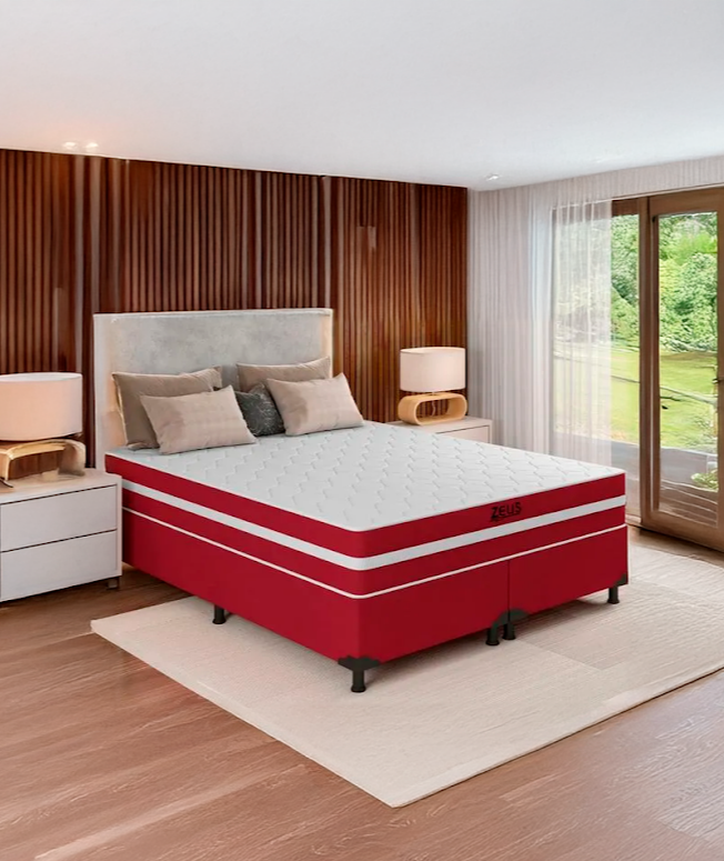 Cama Box Queen Zeus (Colchão + Base) 158x198 Molas Ensacadas Bacetto - VERM