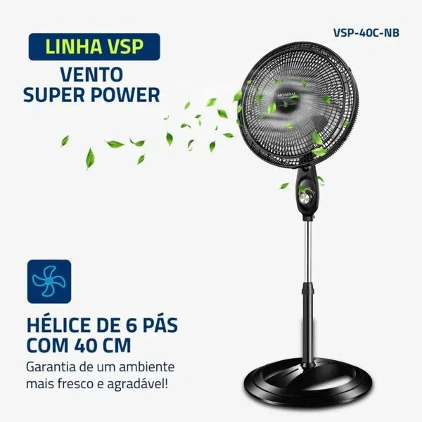 Ventilador de Coluna 6 pás  40 Cm VSP-40C-NB  Mondial - PRETO/PRATA
