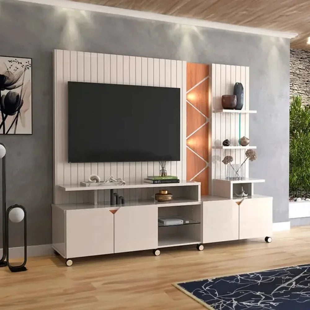 Home para TVs até 55 Polegadas Cross Lukaliam - OFF WHITE PEROLIZADO/JEQUITIBA