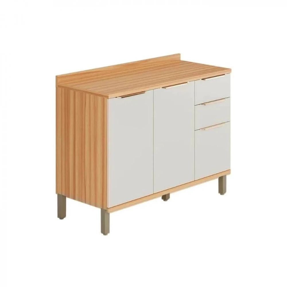 Balcão 2 Portas 3 Gavetas 120 Cm MDF Sauvignon Ronipa - AMENDOA/OFF WHITE